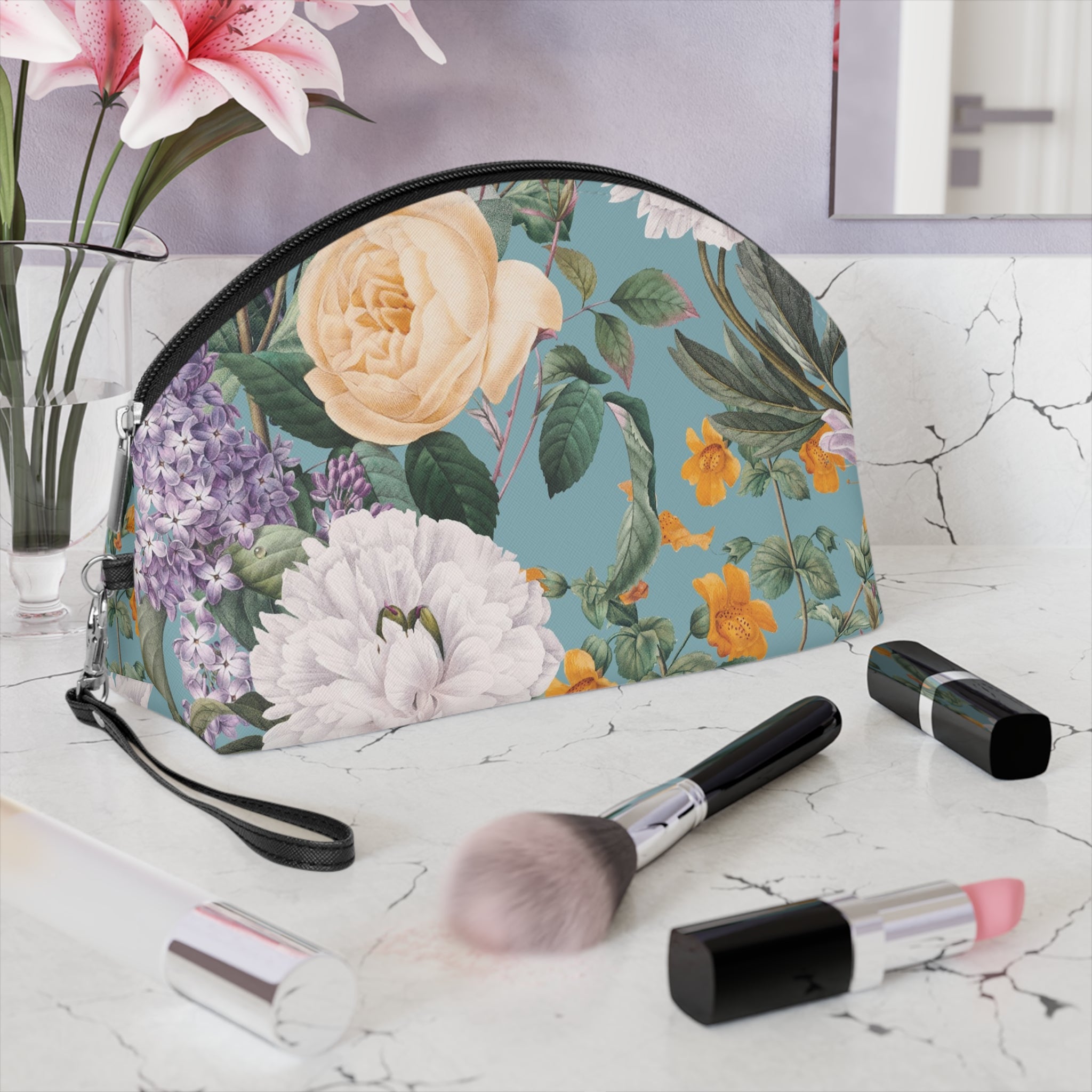 Vintage Italian Summer Makeup Bag — Floral Cosmetic Pouch