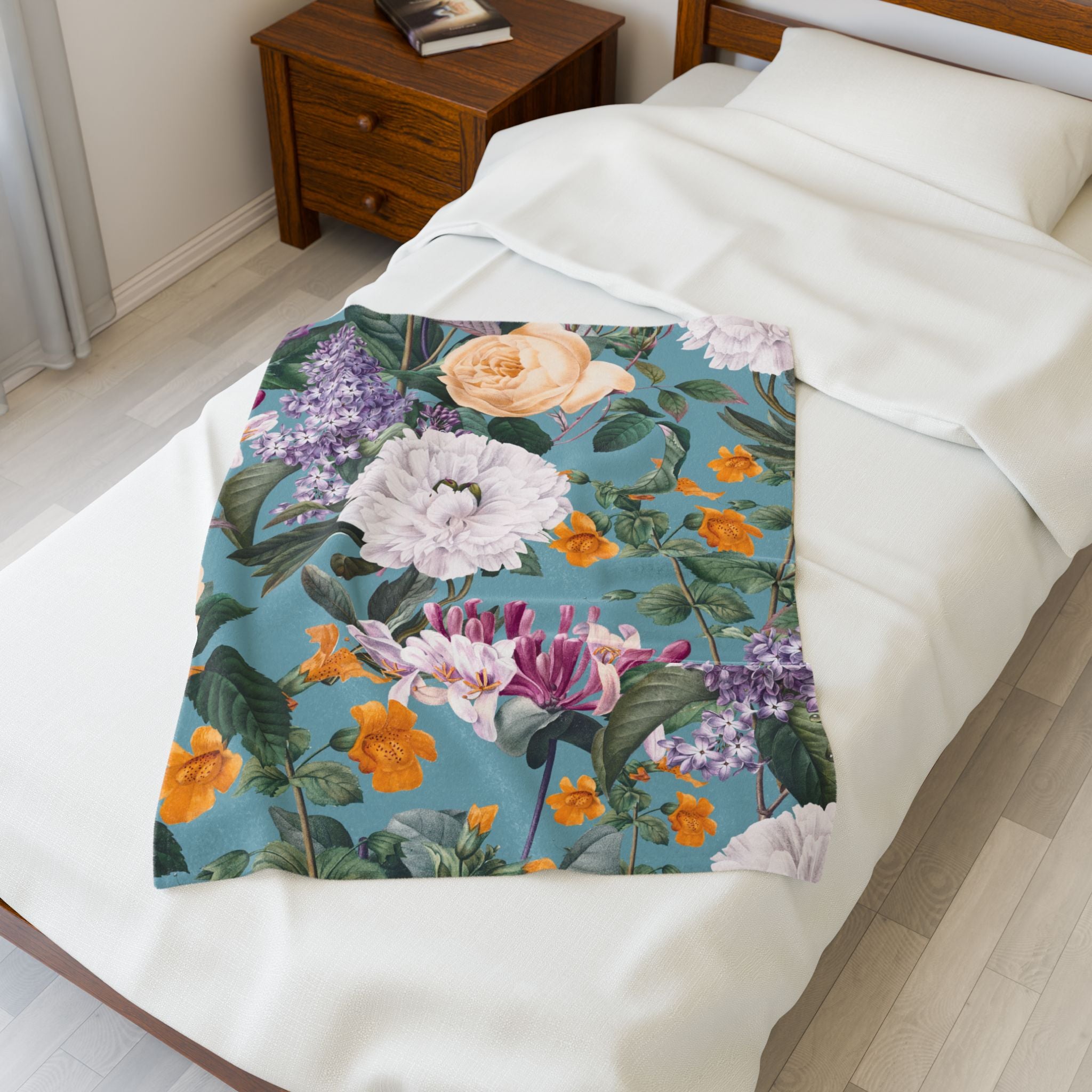 Velveteen Plush Blanket - Vintage Italin Summer Floral Design