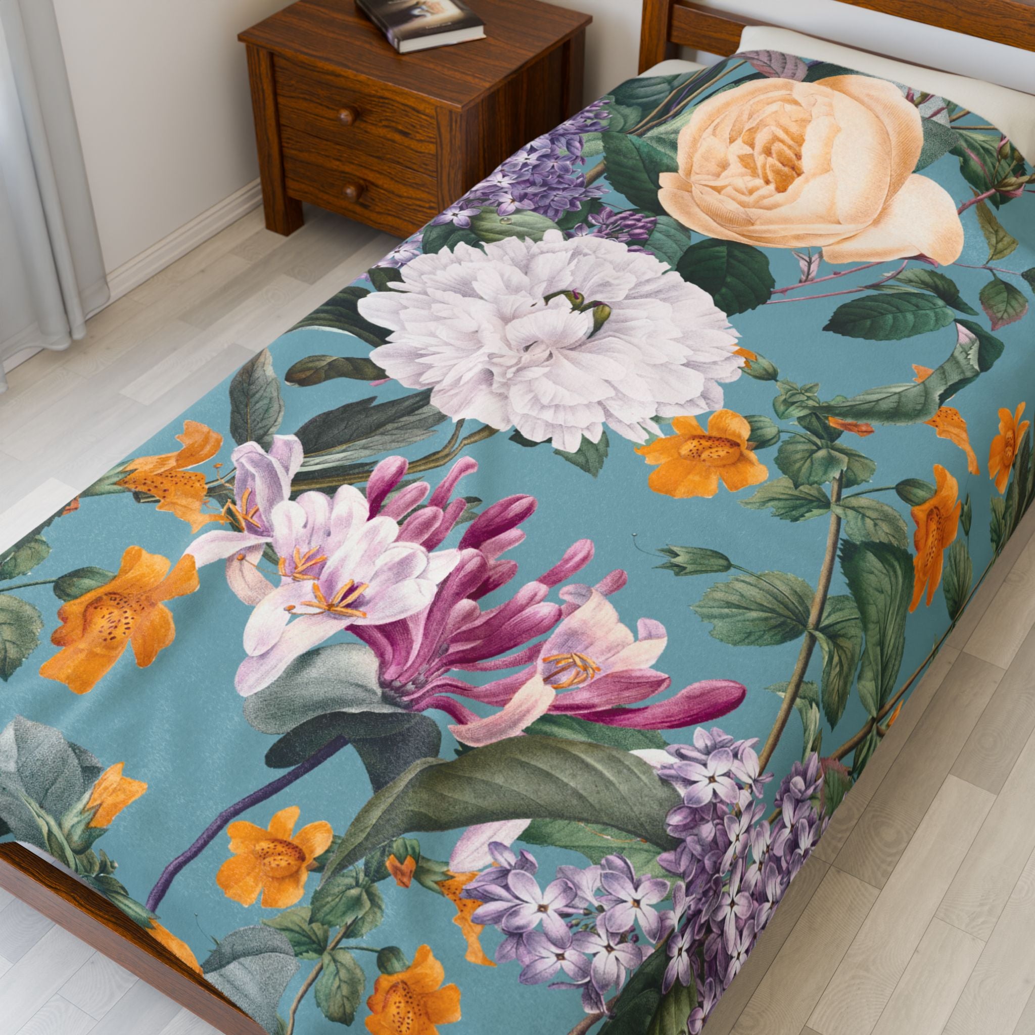 Velveteen Plush Blanket - Vintage Italin Summer Floral Design