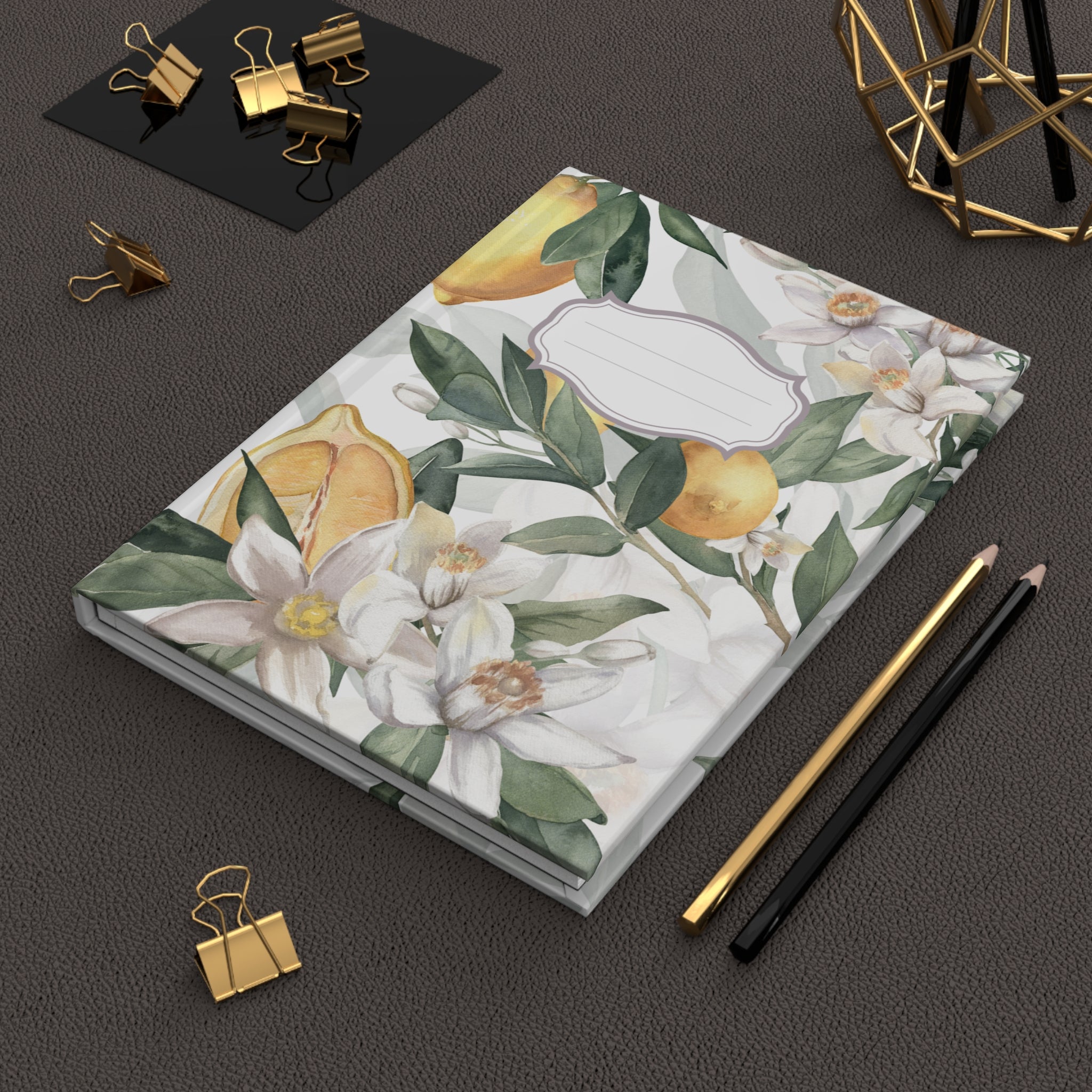 Mediterranean Lemon Blossom Hardcover Journal - Rustic Mediterranean Style