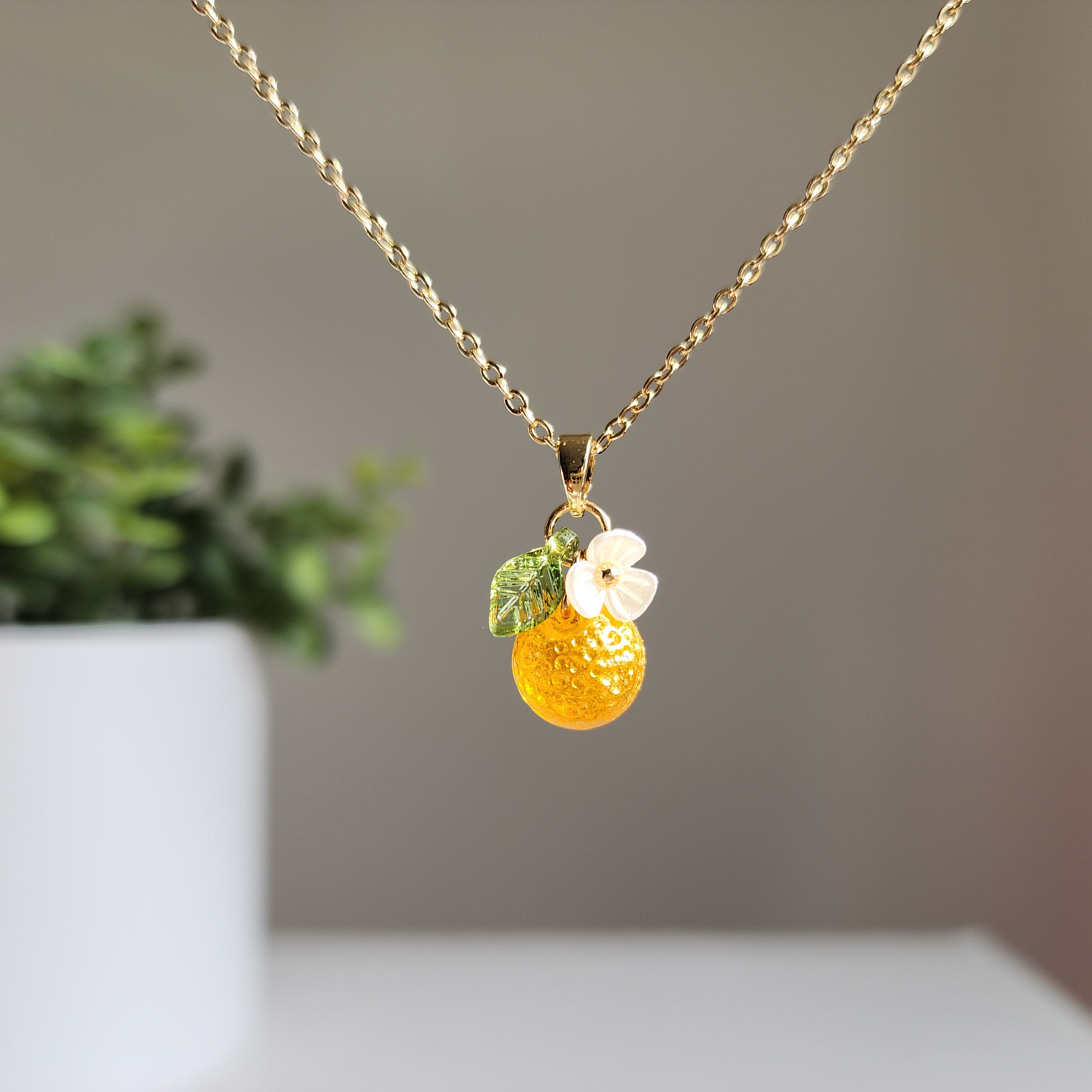 Custom Gold Orange Fruit Necklace | 14K Gold/925 Silver Plated Yellow Orange Necklace