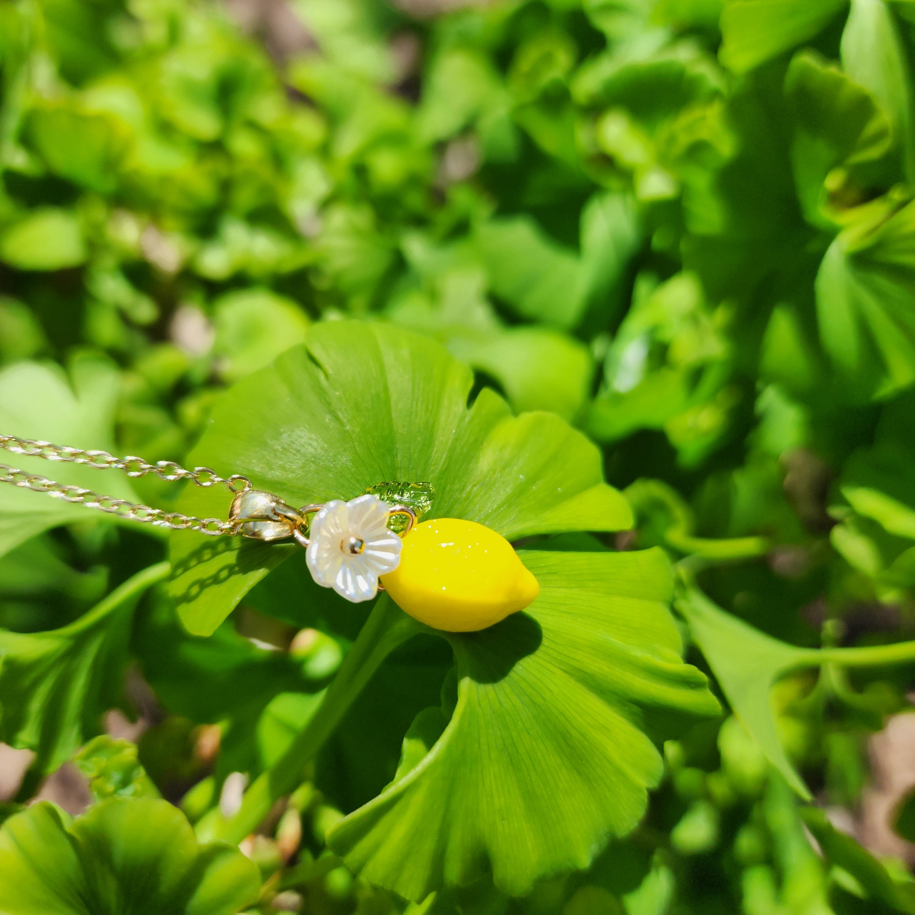 Mediterranean Glass Lemon Necklace - 925 Silver Plated Lemon Citrus Fruit Necklace