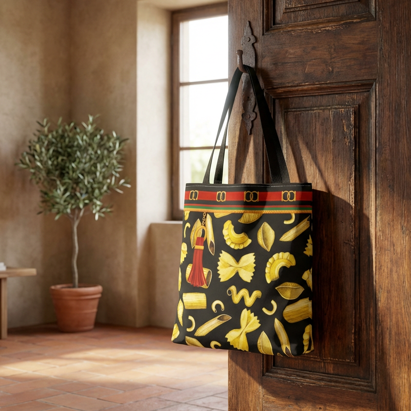 Bougie Designer Pasta Tote Bag — All Over Print Fancy Italian Pasta