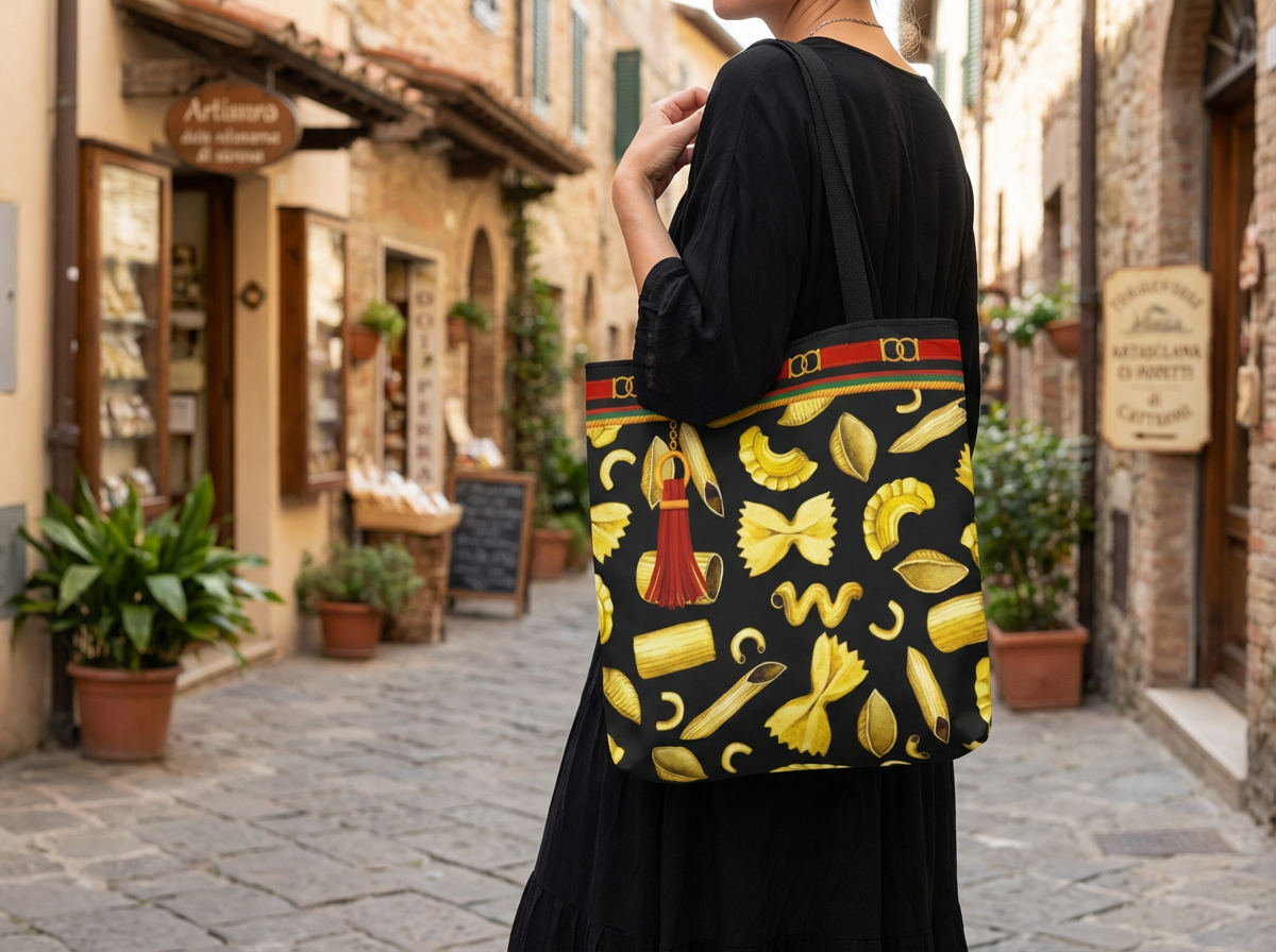 Bougie Designer Pasta Tote Bag — All Over Print Fancy Italian Pasta