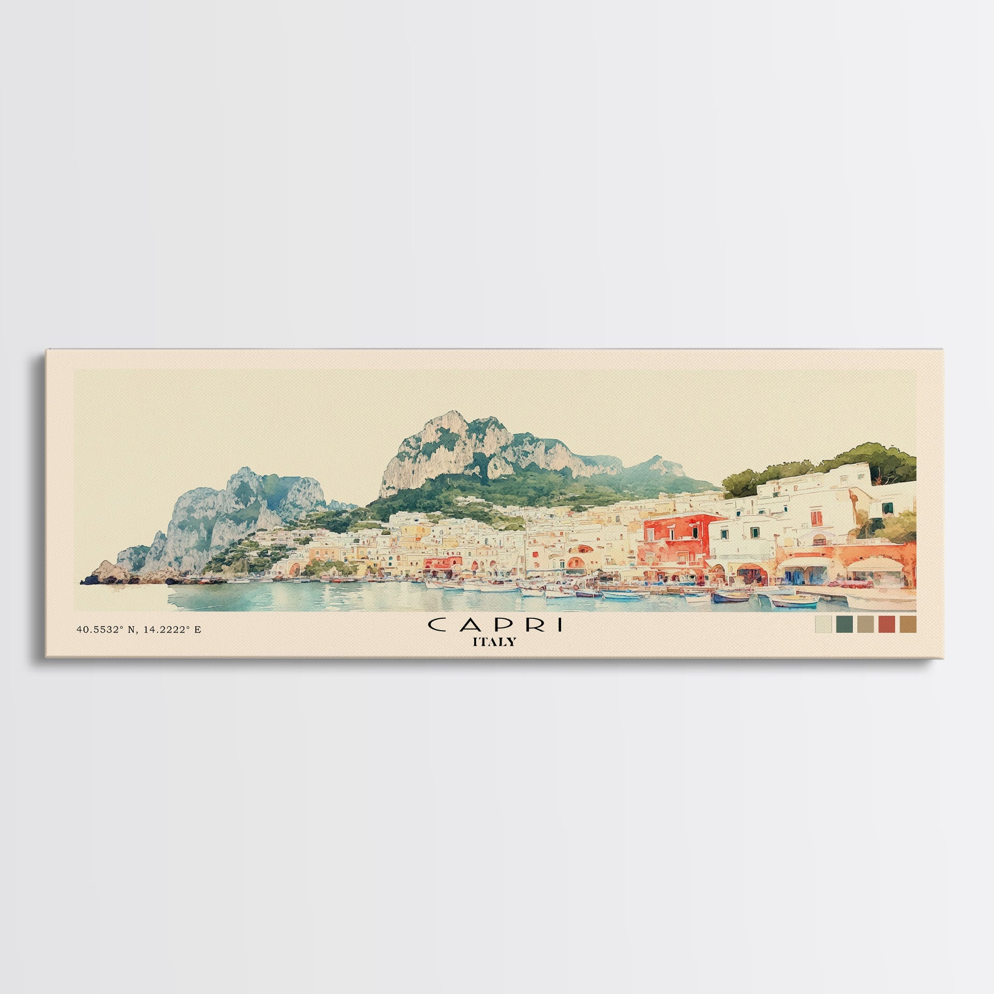Capri, Italy Watercolor Beach Print Wall Art