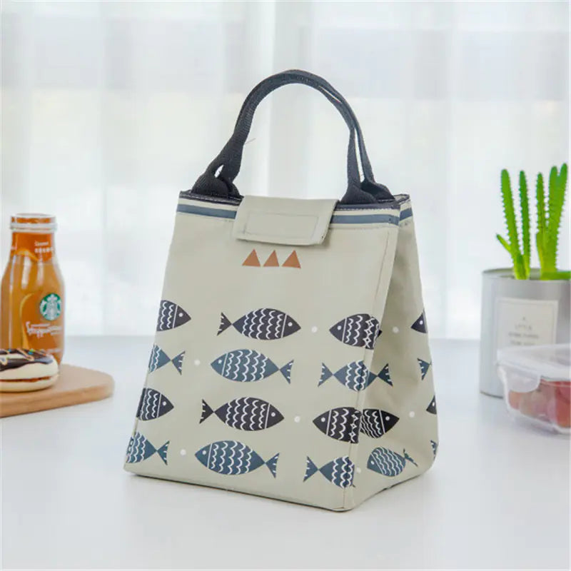 Mediterranean Style Coastal Print Insulated Lunch Bag