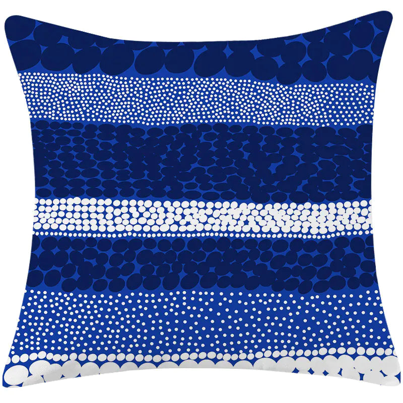 Mediterranean Blue Minimalist Cotton Linen Pillow