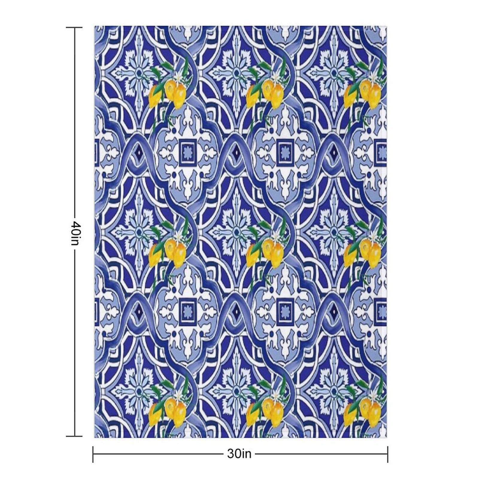 Mediterranean Blue Tiles Pattern Throw Blanket