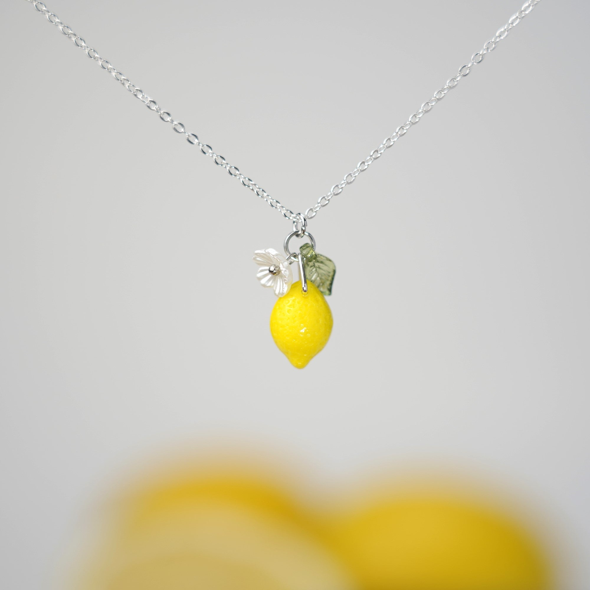 Mediterranean Glass Lemon Necklace - 925 Silver Plated Lemon Citrus Fruit Necklace