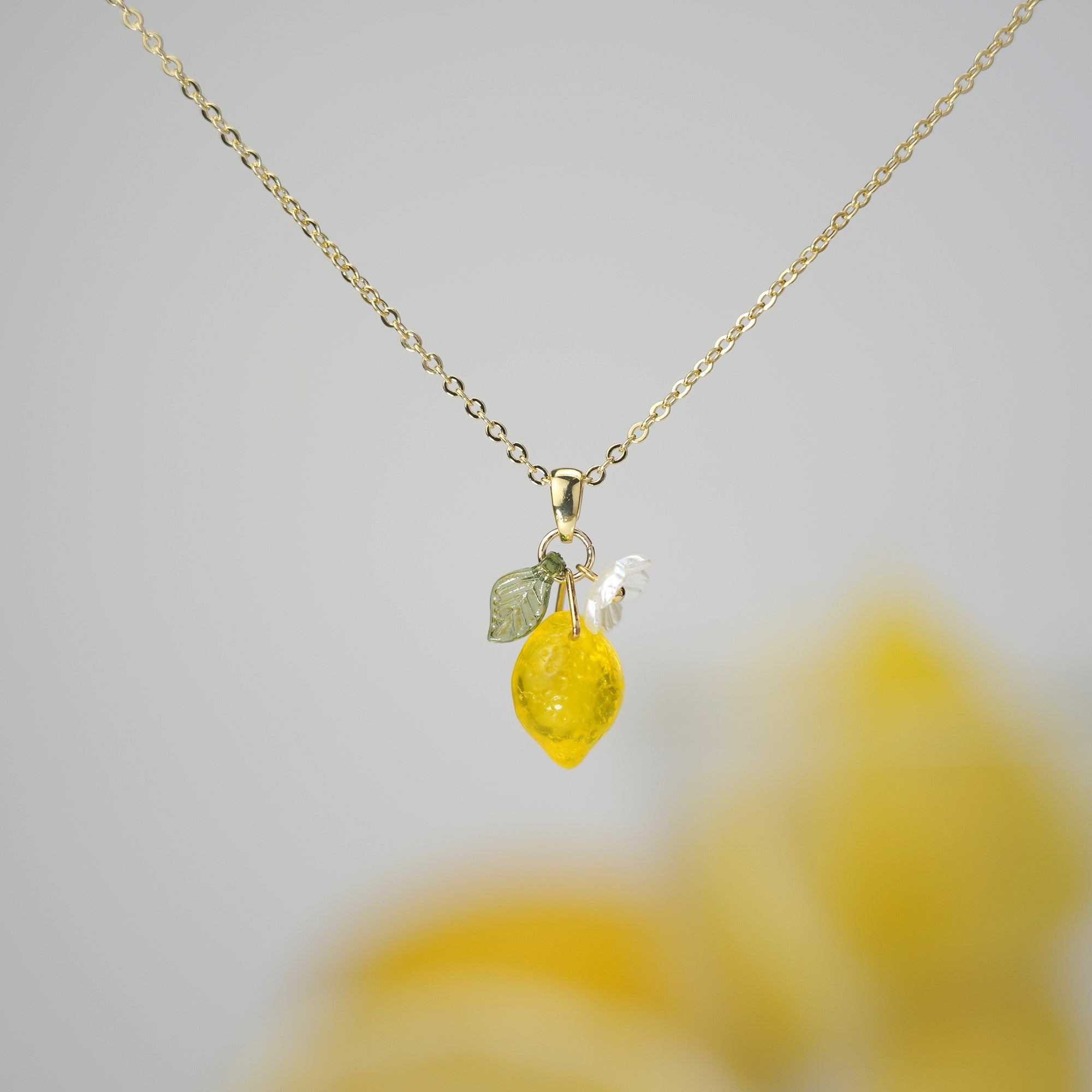 Mediterranean Glass Lemon Necklace - 925 Silver Plated Lemon Citrus Fruit Necklace