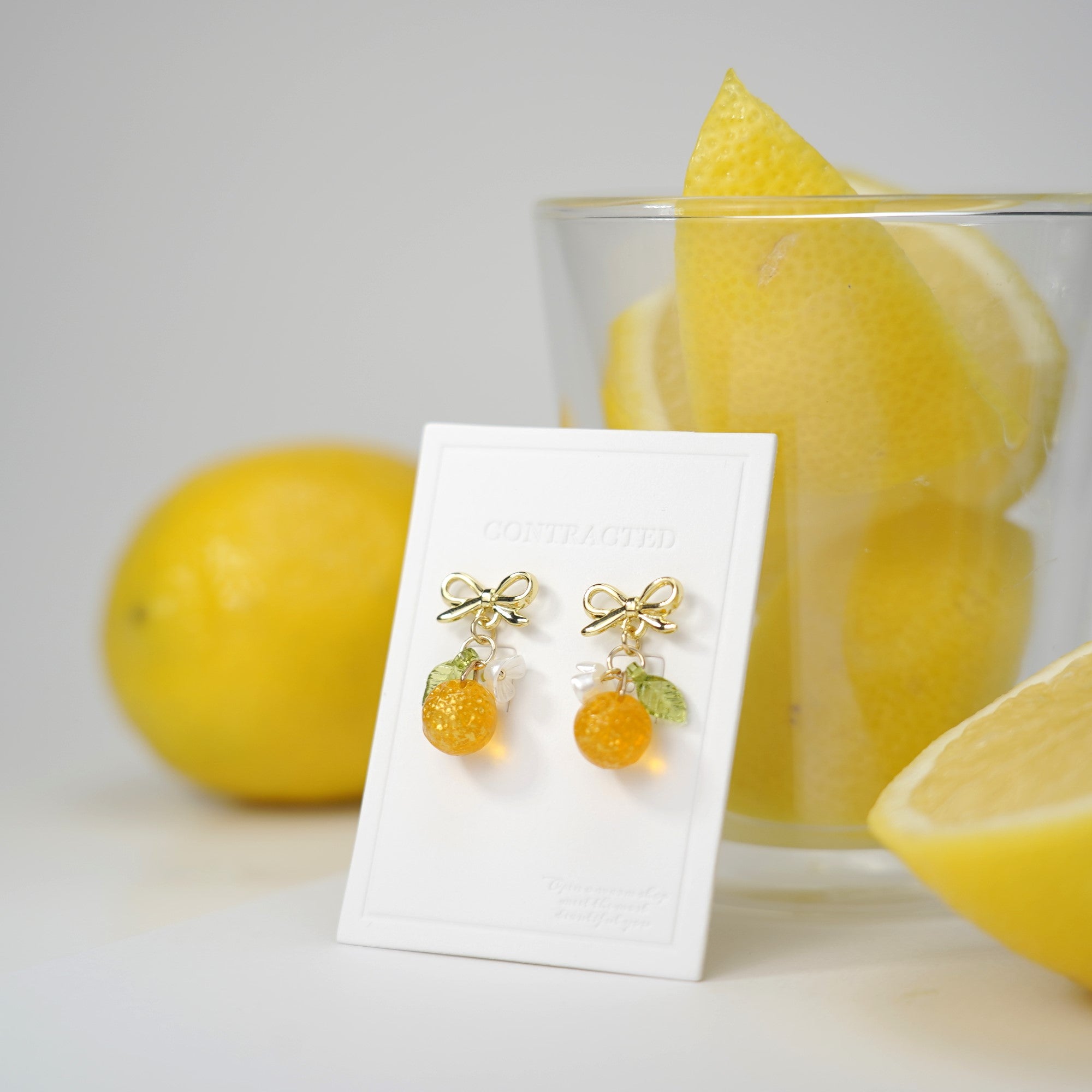 Gold Orange Mediterranean Fruit Dangle Earrings