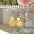 Lemon Slice with White Flower Earrings | Citrus Resin Dangle Earrings
