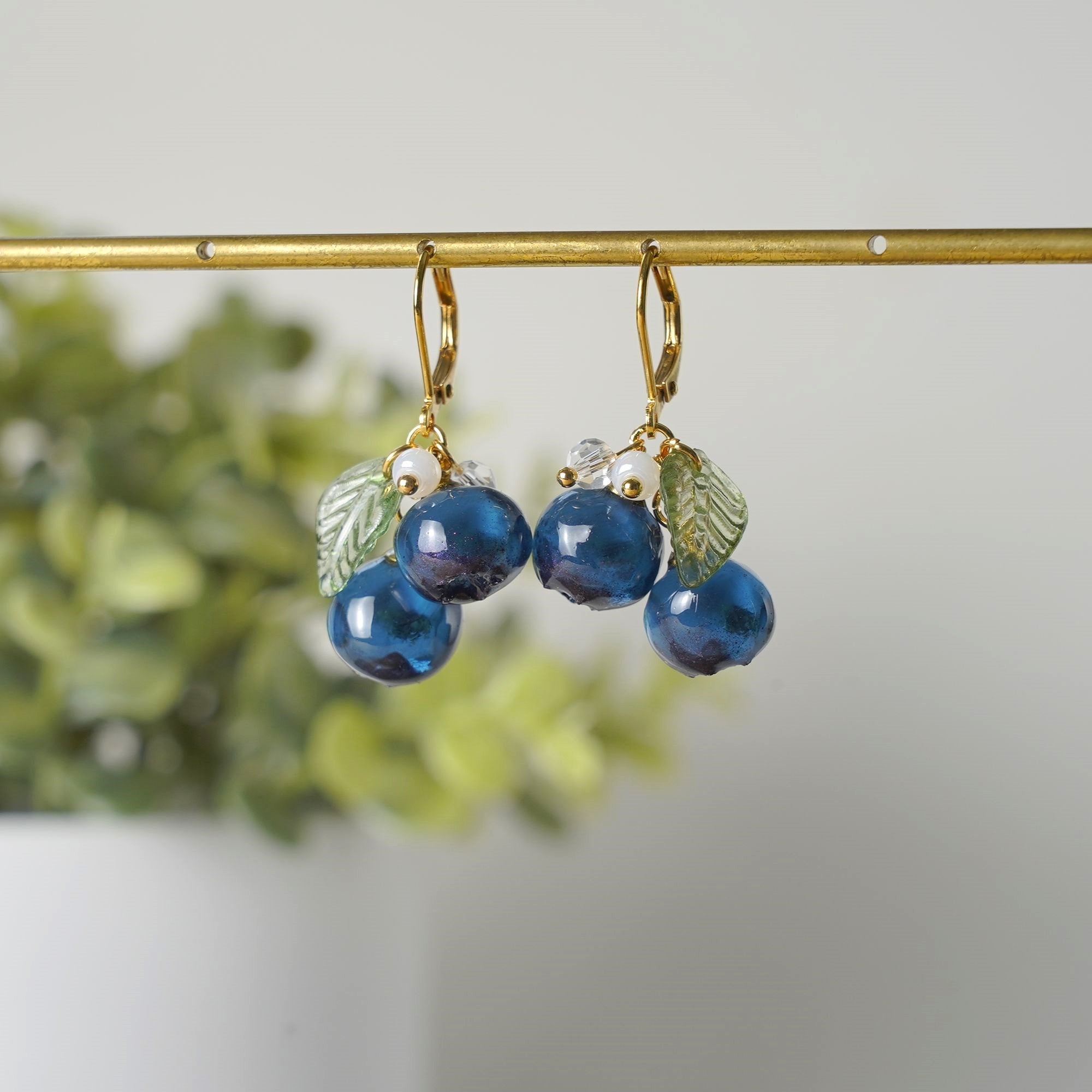 Handmade Blueberry Earrings | Resin Art Cluster Small Wildberry Fruit Earrings