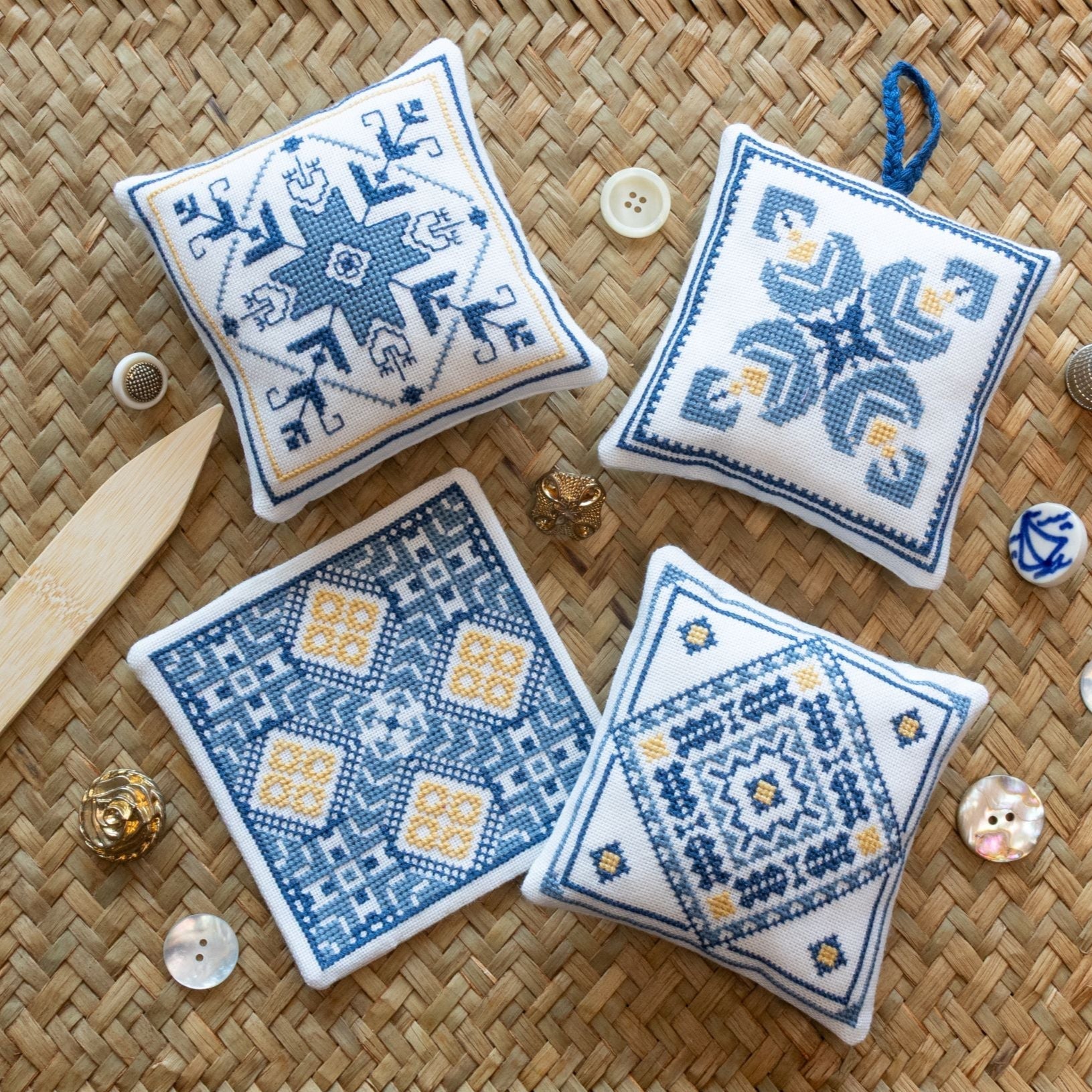 Aegean Ornaments Blue cross stitch folk embroidery kit
