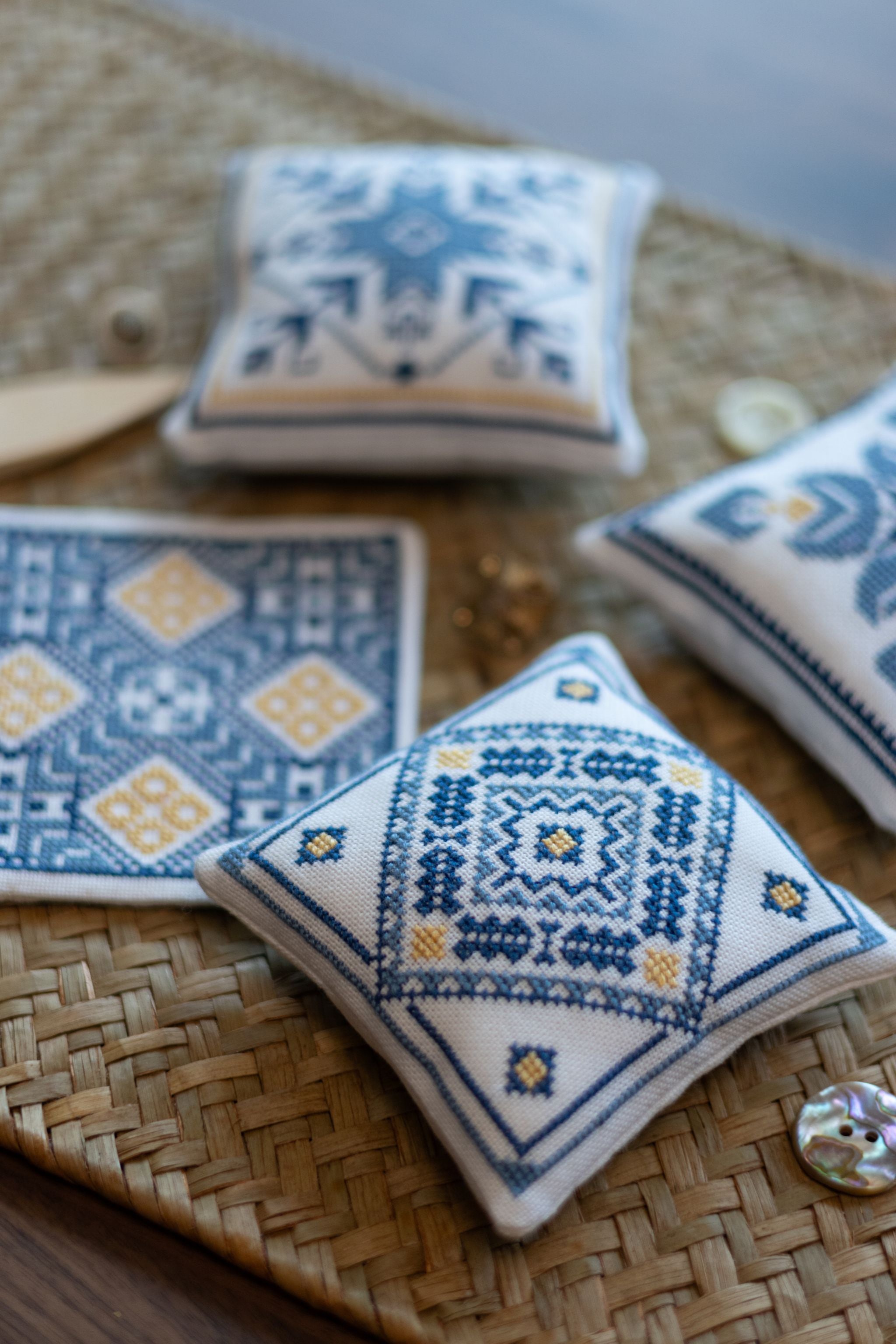 Aegean Ornaments Blue cross stitch folk embroidery kit