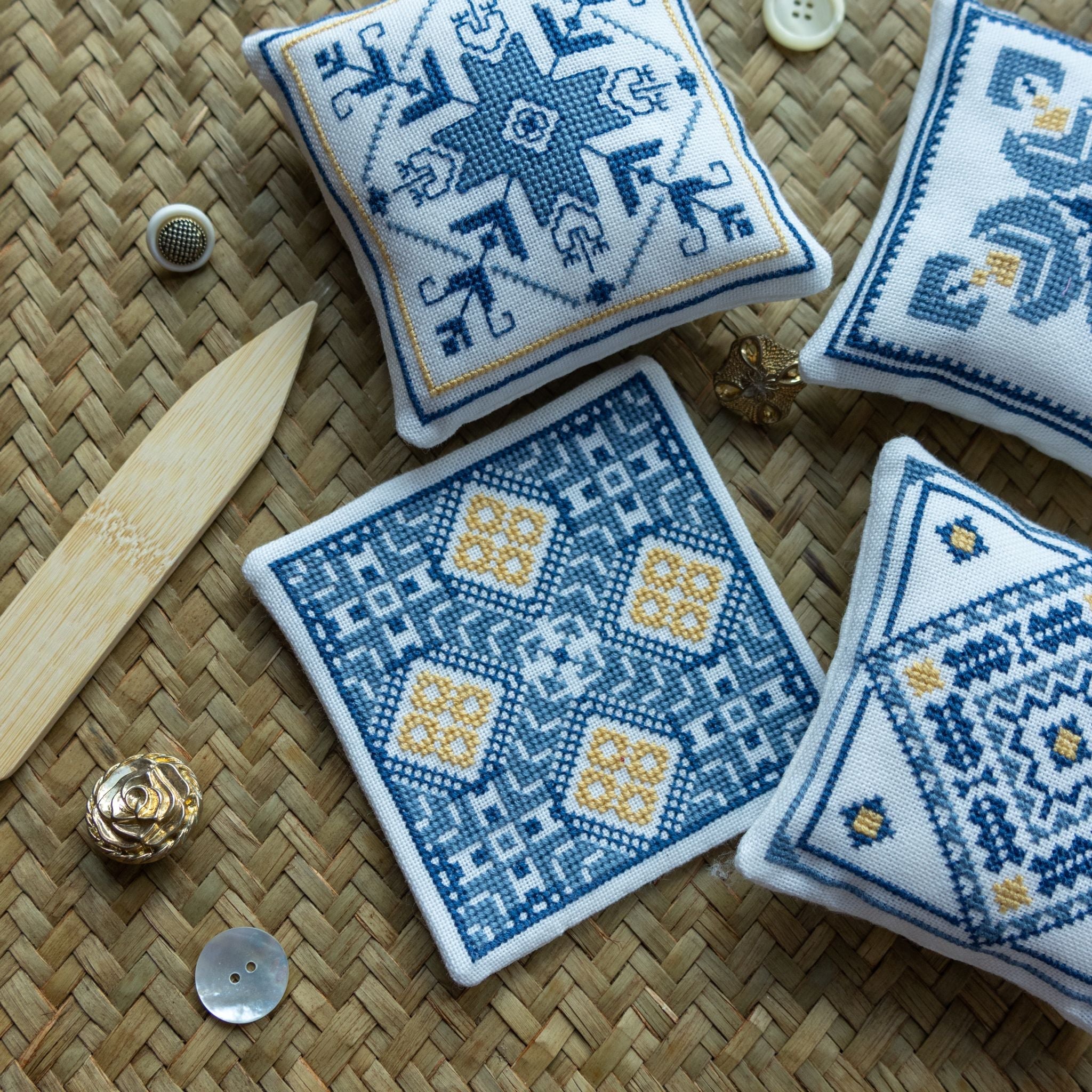 Aegean Ornaments Blue cross stitch folk embroidery kit