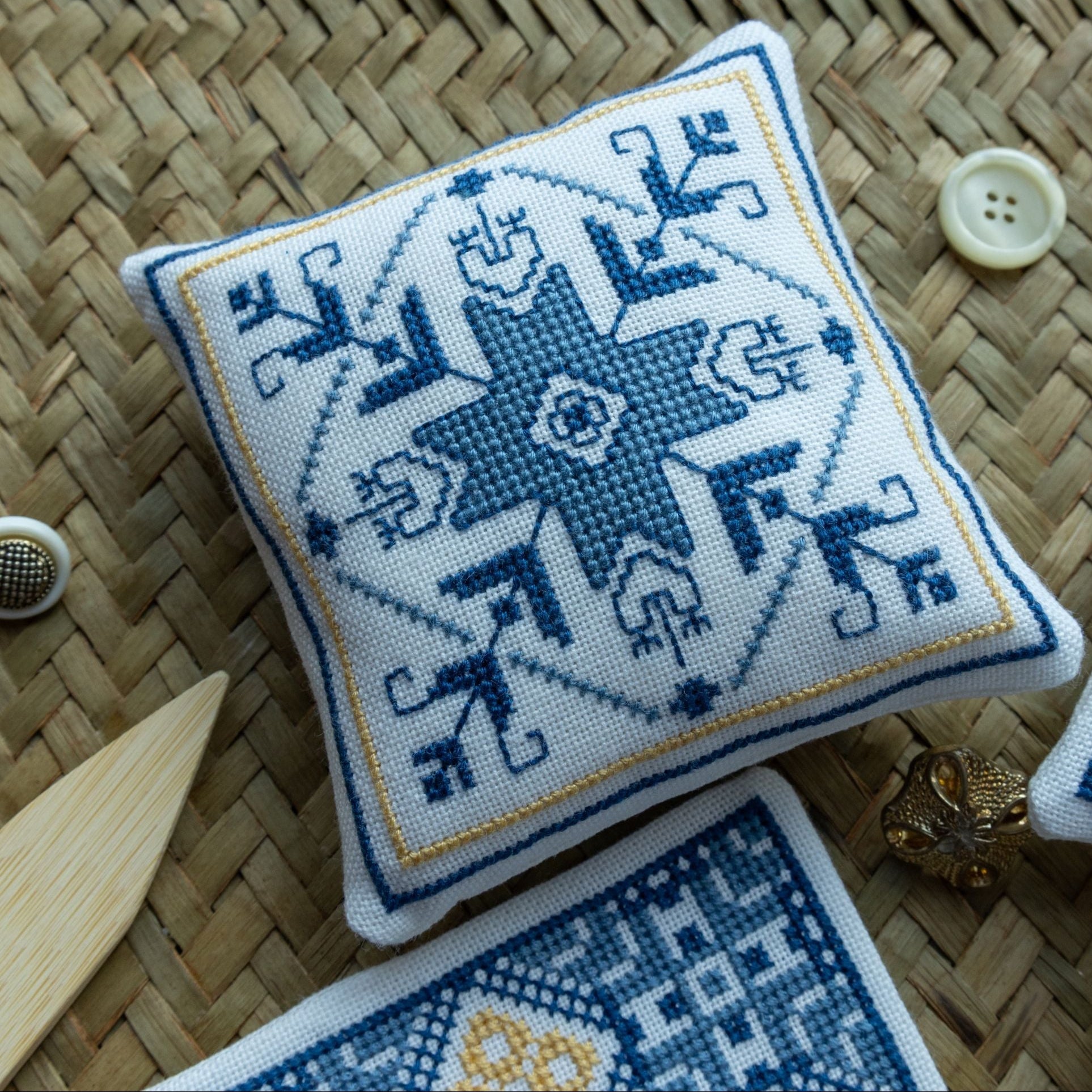 Aegean Ornaments Blue cross stitch folk embroidery kit
