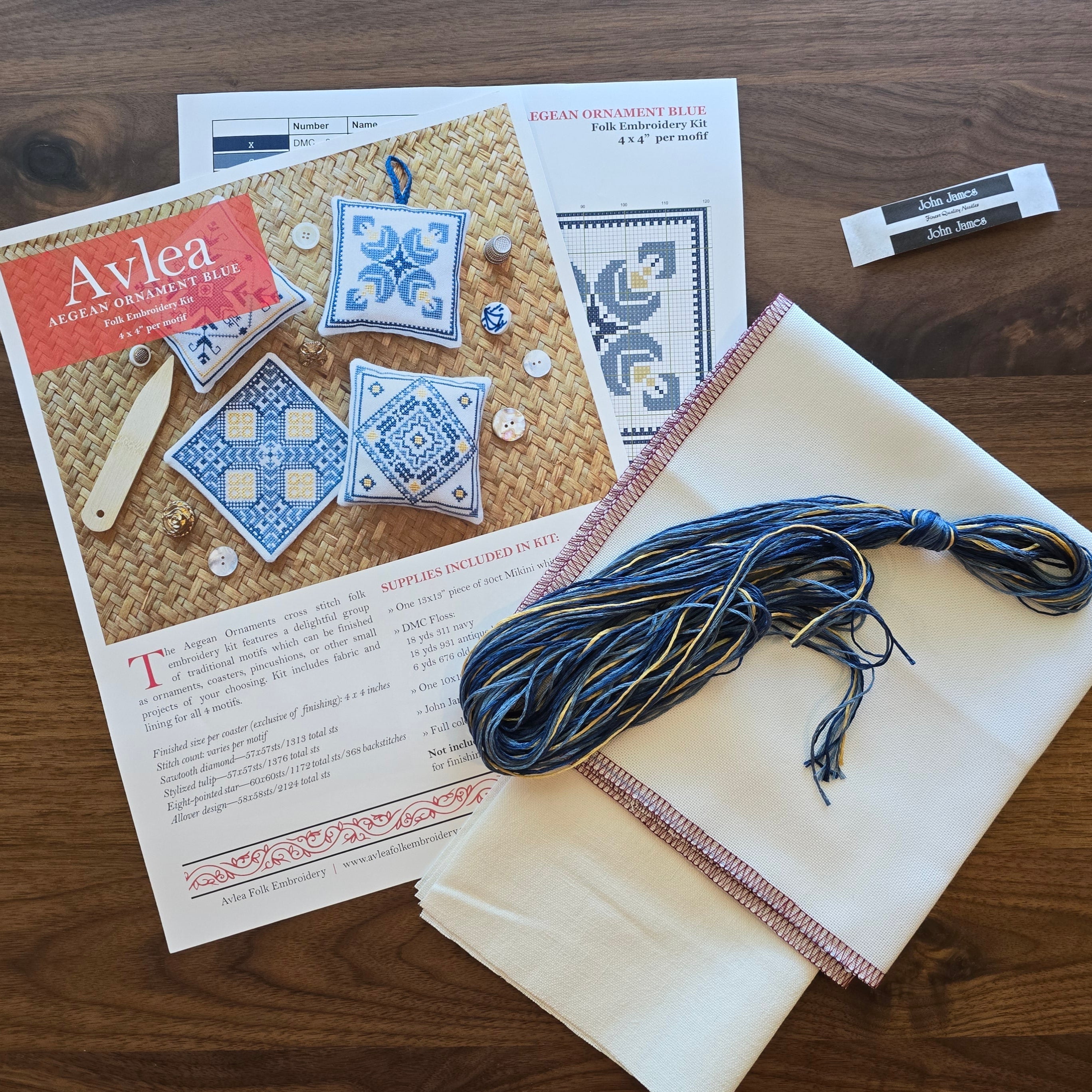Aegean Ornaments Blue cross stitch folk embroidery kit