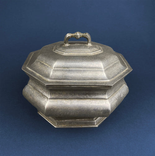 Antique Italian Pewter Box with Hinged Lid. Large Pewter Urn Made in Italy. Trinket or Jewelry Box.