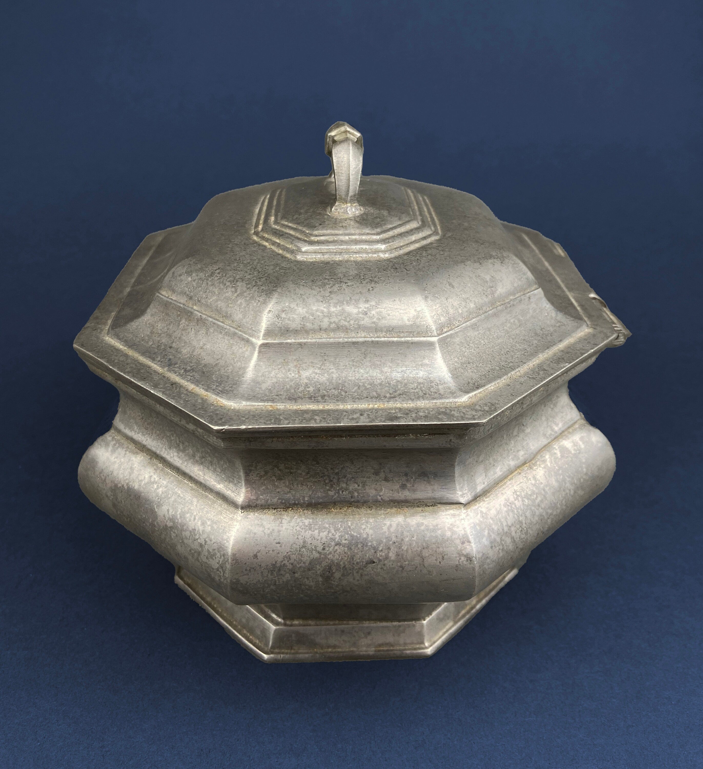 Antique Italian Pewter Box with Hinged Lid. Large Pewter Urn Made in Italy. Trinket or Jewelry Box.