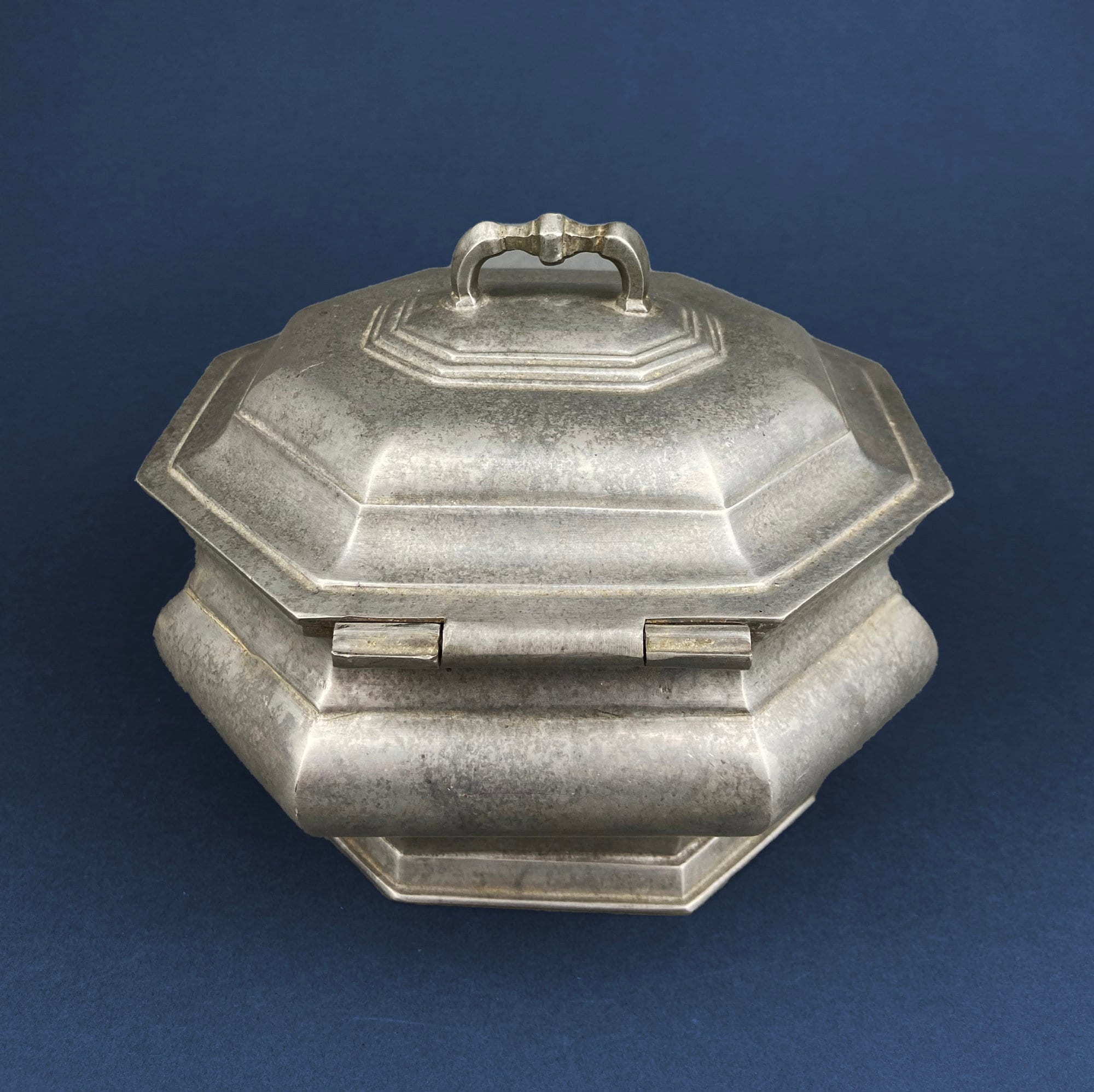 Antique Italian Pewter Box with Hinged Lid. Large Pewter Urn Made in Italy. Trinket or Jewelry Box.