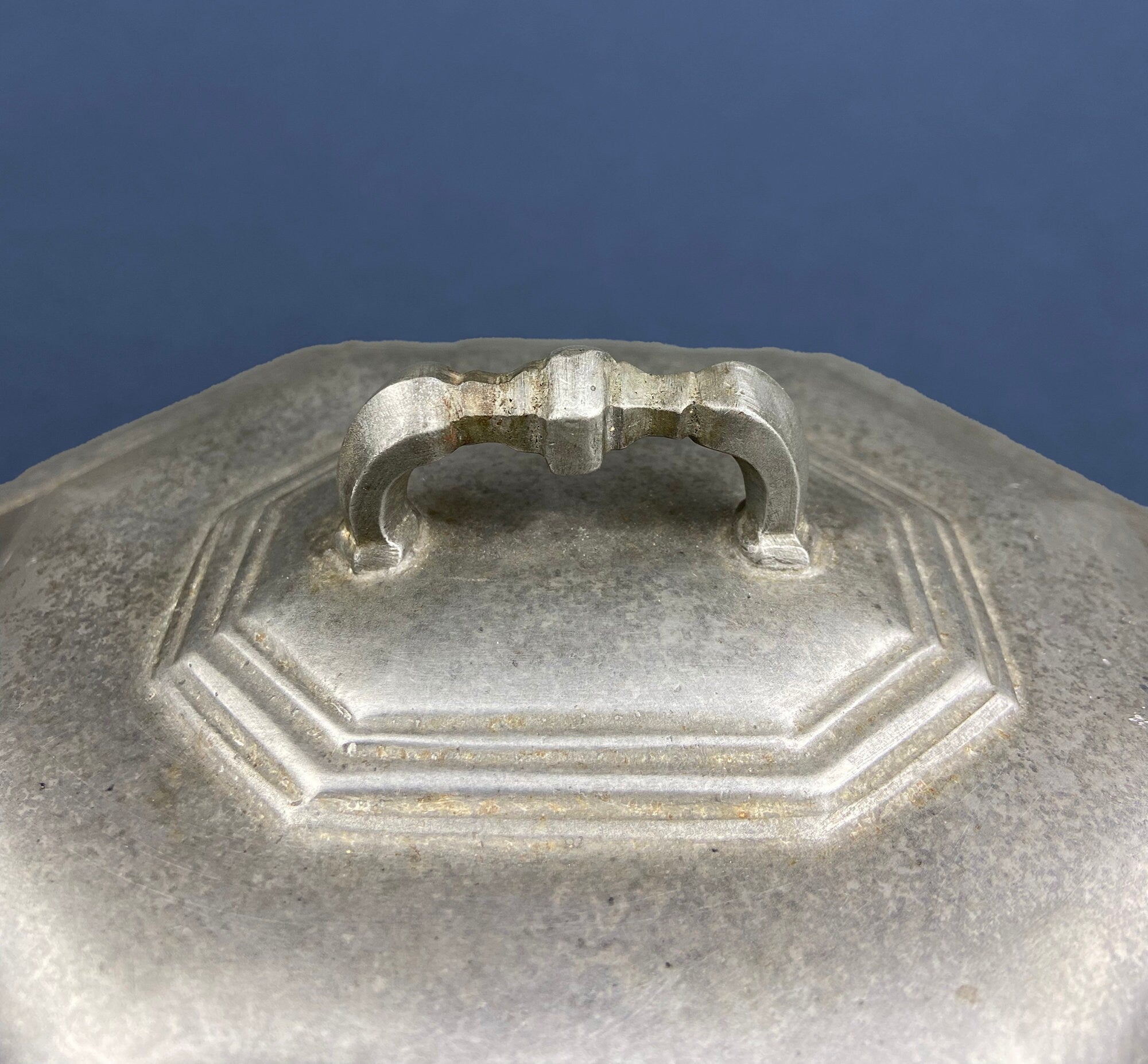 Antique Italian Pewter Box with Hinged Lid. Large Pewter Urn Made in Italy. Trinket or Jewelry Box.