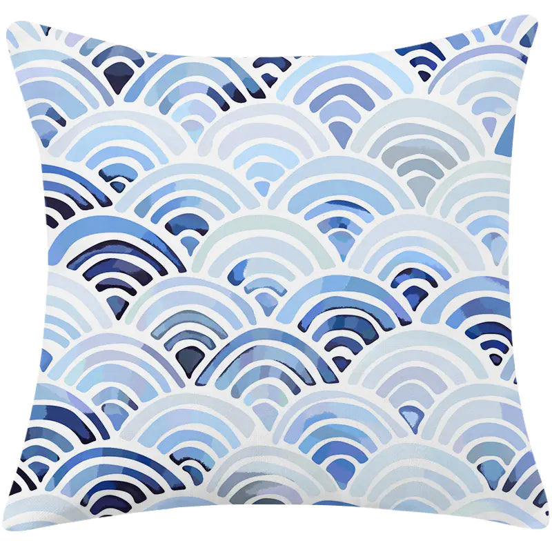 Mediterranean Blue Minimalist Cotton Linen Pillow