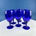 Cobalt Blue Glass Water Goblets. Set of 6 Modern Stemware. Dark Blue Minimal Glassware. Serveware. Dining Room. Gift for Him or Her.