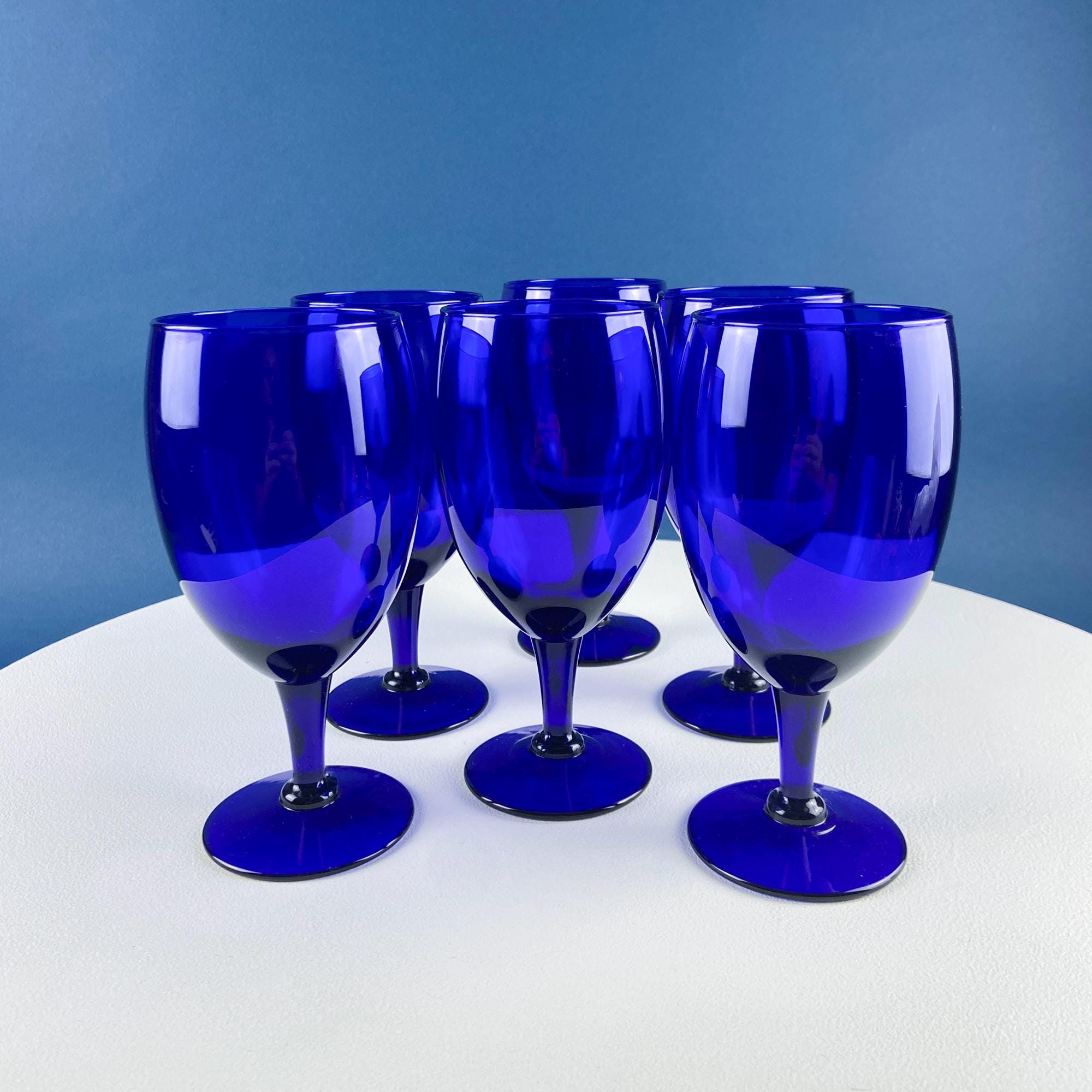Cobalt Blue Glass Water Goblets. Set of 6 Modern Stemware. Dark Blue Minimal Glassware. Serveware. Dining Room. Gift for Him or Her.