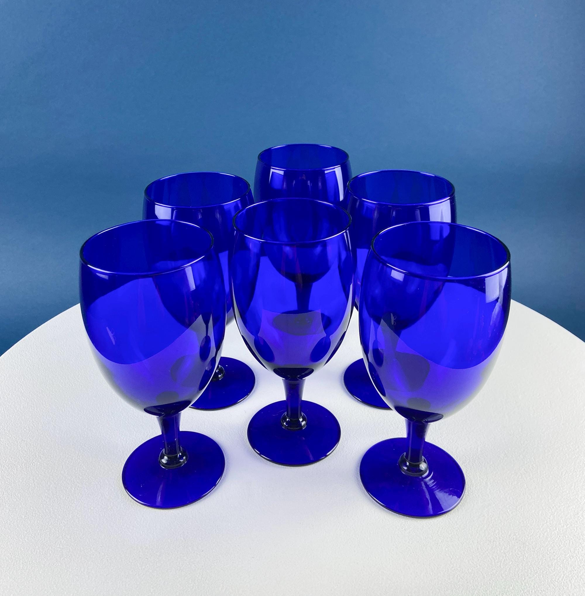 Cobalt Blue Glass Water Goblets. Set of 6 Modern Stemware. Dark Blue Minimal Glassware. Serveware. Dining Room. Gift for Him or Her.
