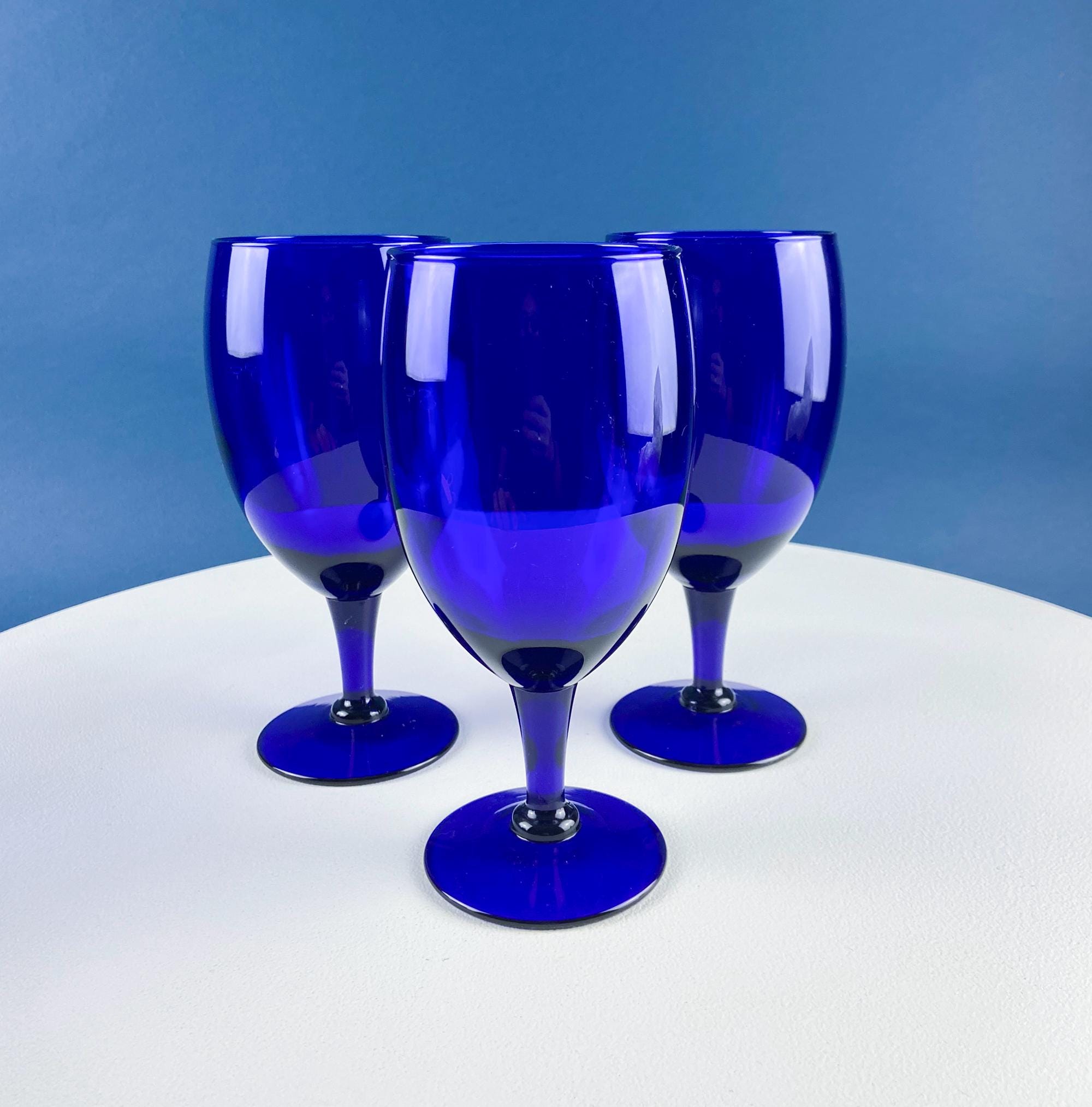 Cobalt Blue Glass Water Goblets. Set of 6 Modern Stemware. Dark Blue Minimal Glassware. Serveware. Dining Room. Gift for Him or Her.