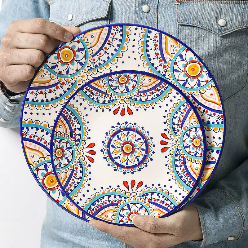 Mediterranean Ceramic Plate Set for Home Dining