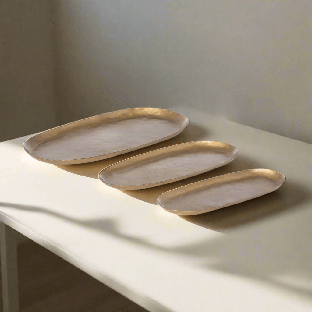 Vintage Old World Gold Iron Serving Tray Set of 3