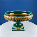 Green Majolica Ceramic Planter with Gold Relief. Abigails Italy. Art Nouveau Flower Fern Jardiniere. Table Centerpiece. Dining Room Decor.