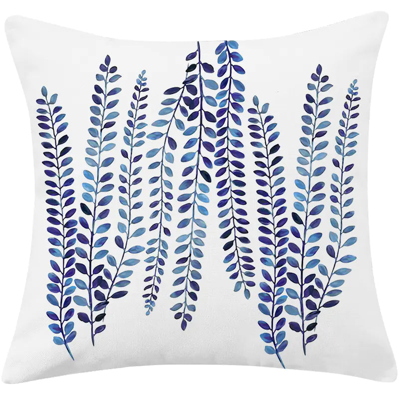 Mediterranean Blue Minimalist Cotton Linen Pillow