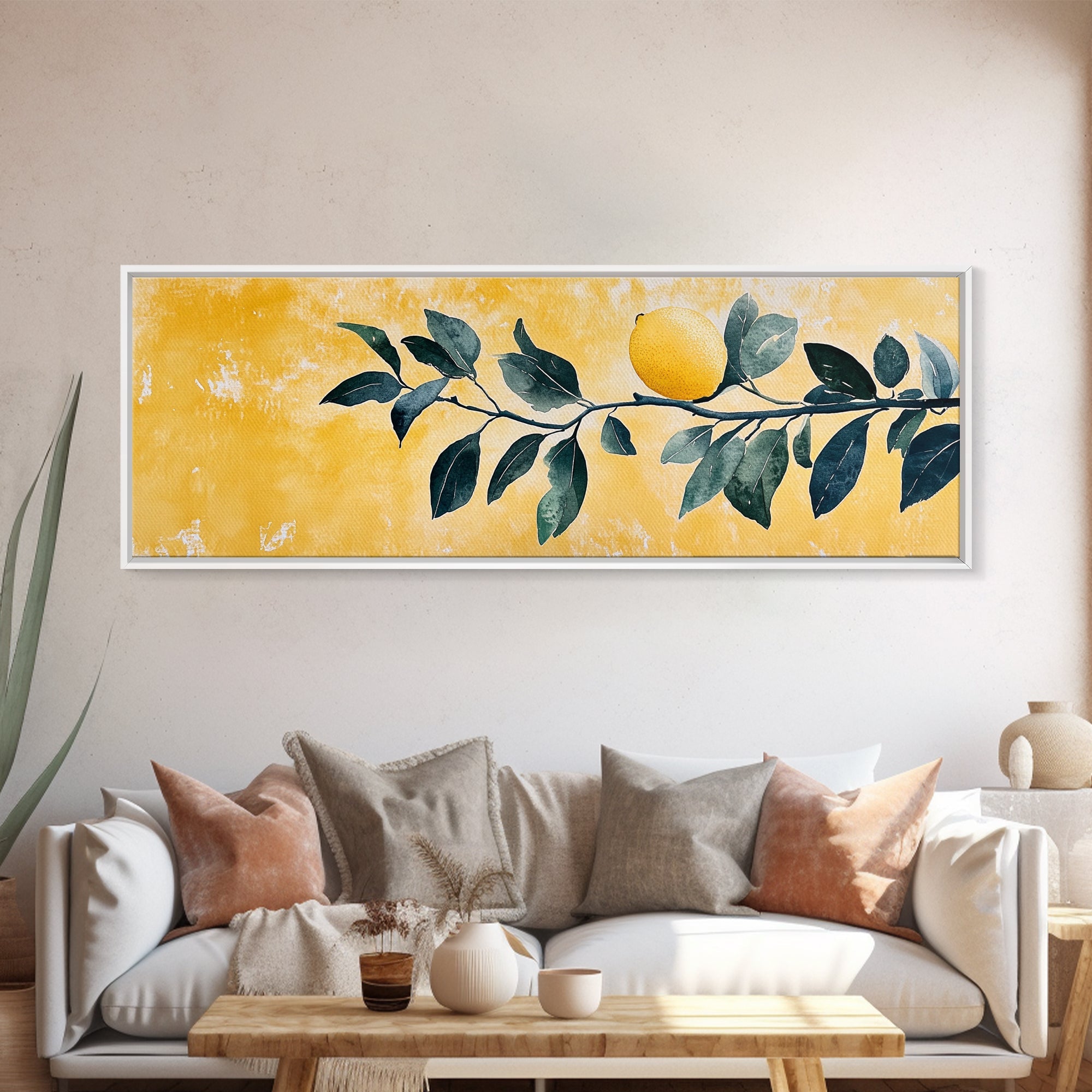 Italian Lemon Tree Branch Framed Canvas Art Print