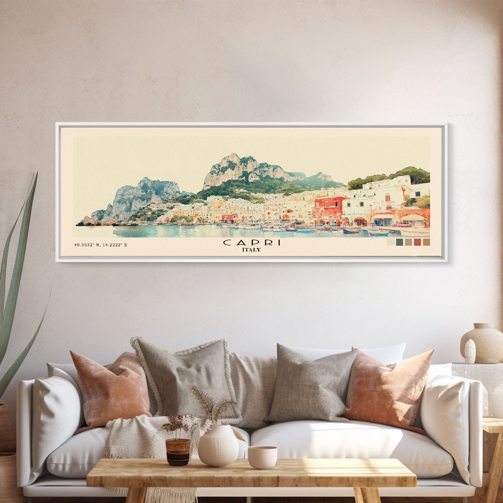 Capri, Italy Watercolor Beach Print Wall Art