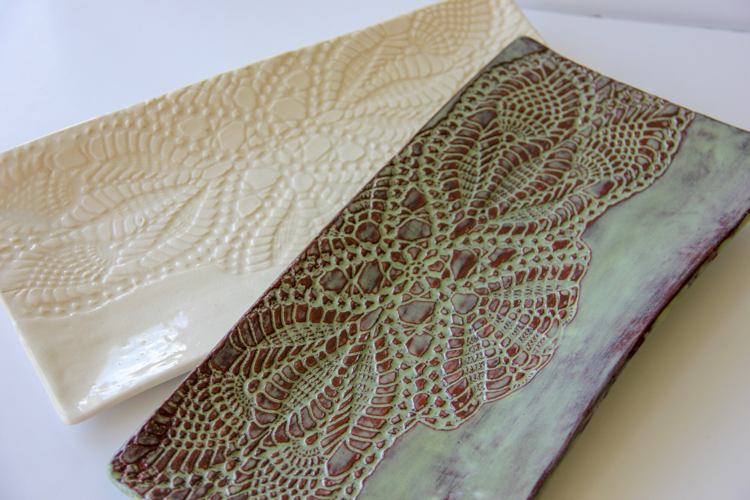 Handmade 13" Charcuterie Embossed Ceramic Platter