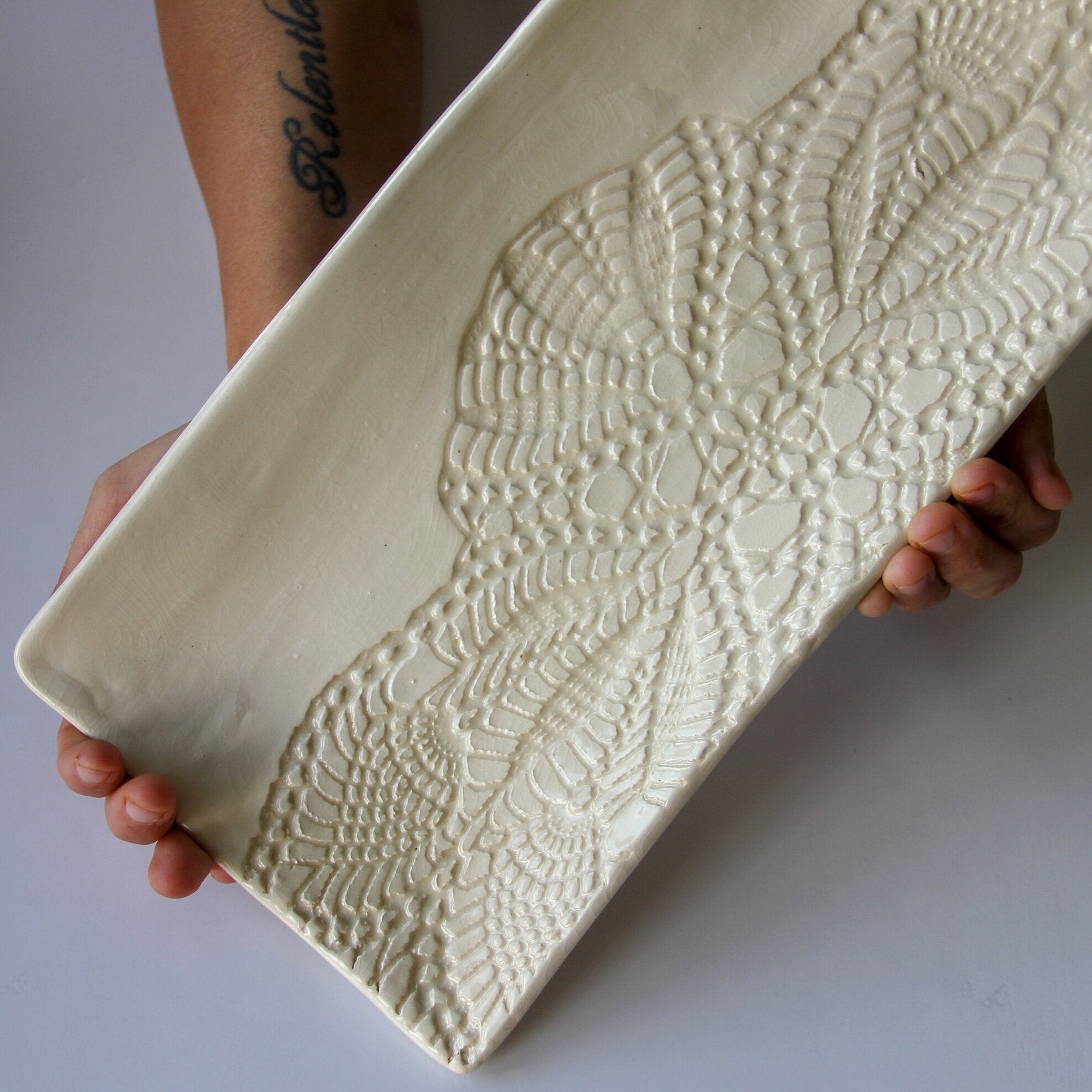 Handmade 13" Charcuterie Embossed Ceramic Platter