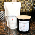 Fresh Citrus Basil candle and refill pack on a kitchen counter