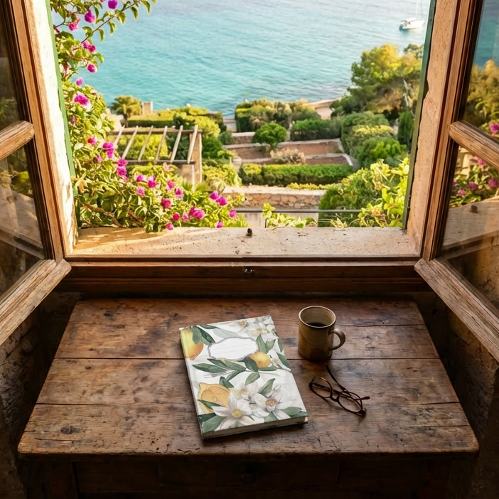 Mediterranean Lemon Blossom Hardcover Journal - Rustic Mediterranean Style