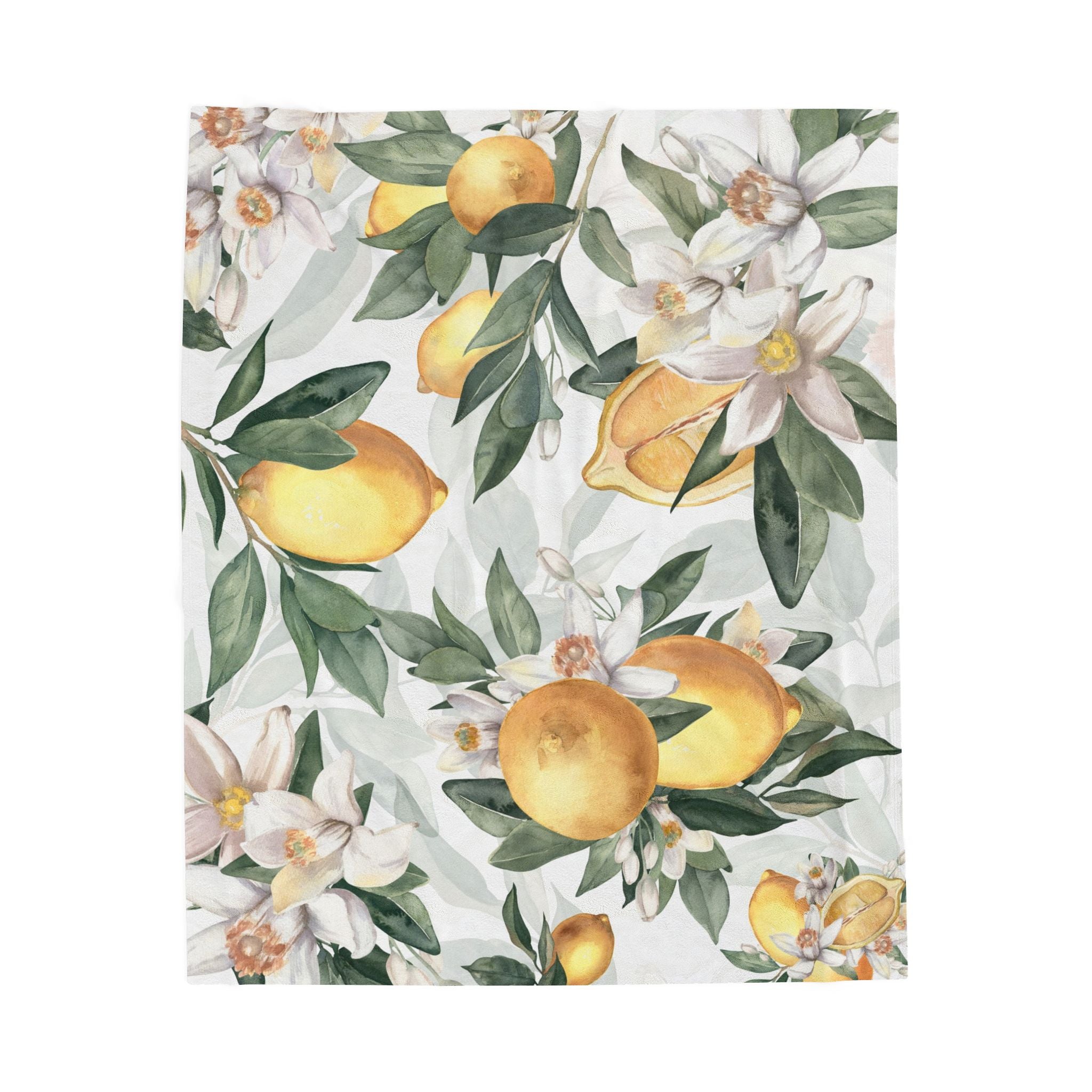 Lemon Blossom Velveteen Plush Blanket — Lemon Floral Cozy Throw