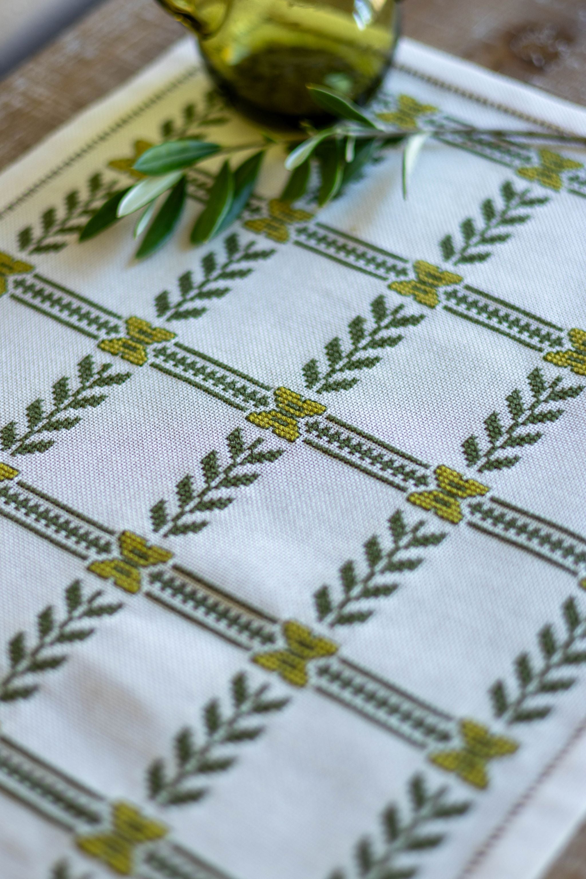 Olive Branch cross stitch folk embroidery kit