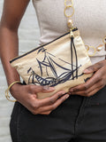 The Mediterranean Voyage Clutch Purse Black and Tan Sailing Ship Sketch Print