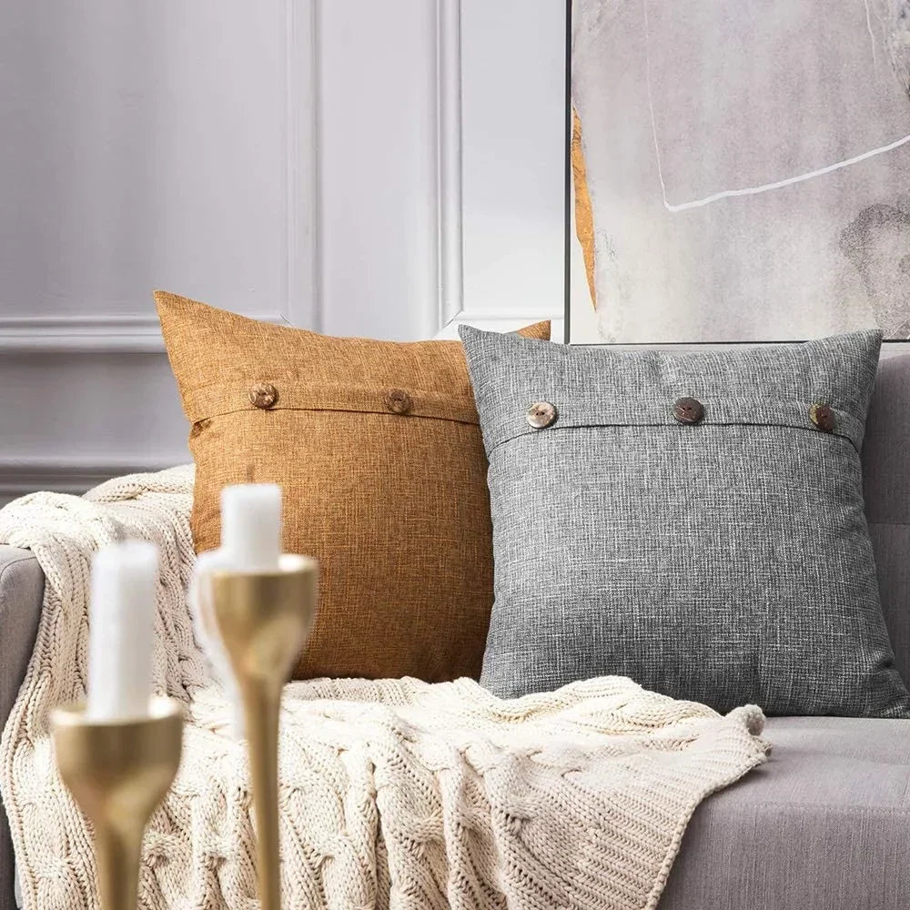 La Spezia Linen Button Pillow Cover Set for Living Room
