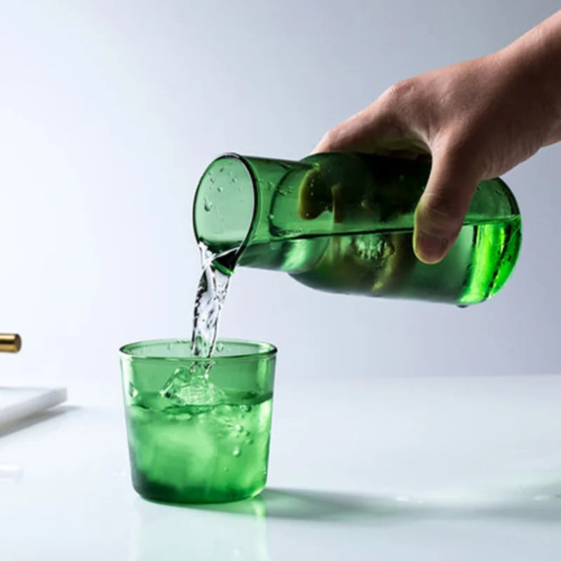 Bedside Water Carafe and Glass Set in Blue, Amber, Teal, Grey Glass