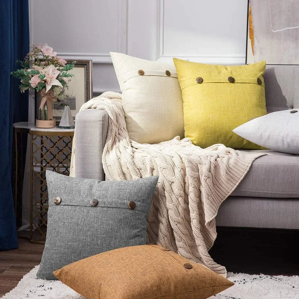 La Spezia Linen Button Pillow Cover Set for Living Room