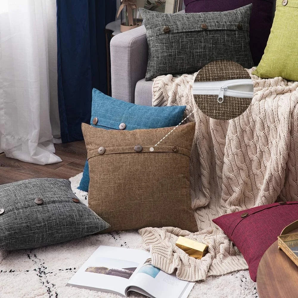 La Spezia Linen Button Pillow Cover Set for Living Room