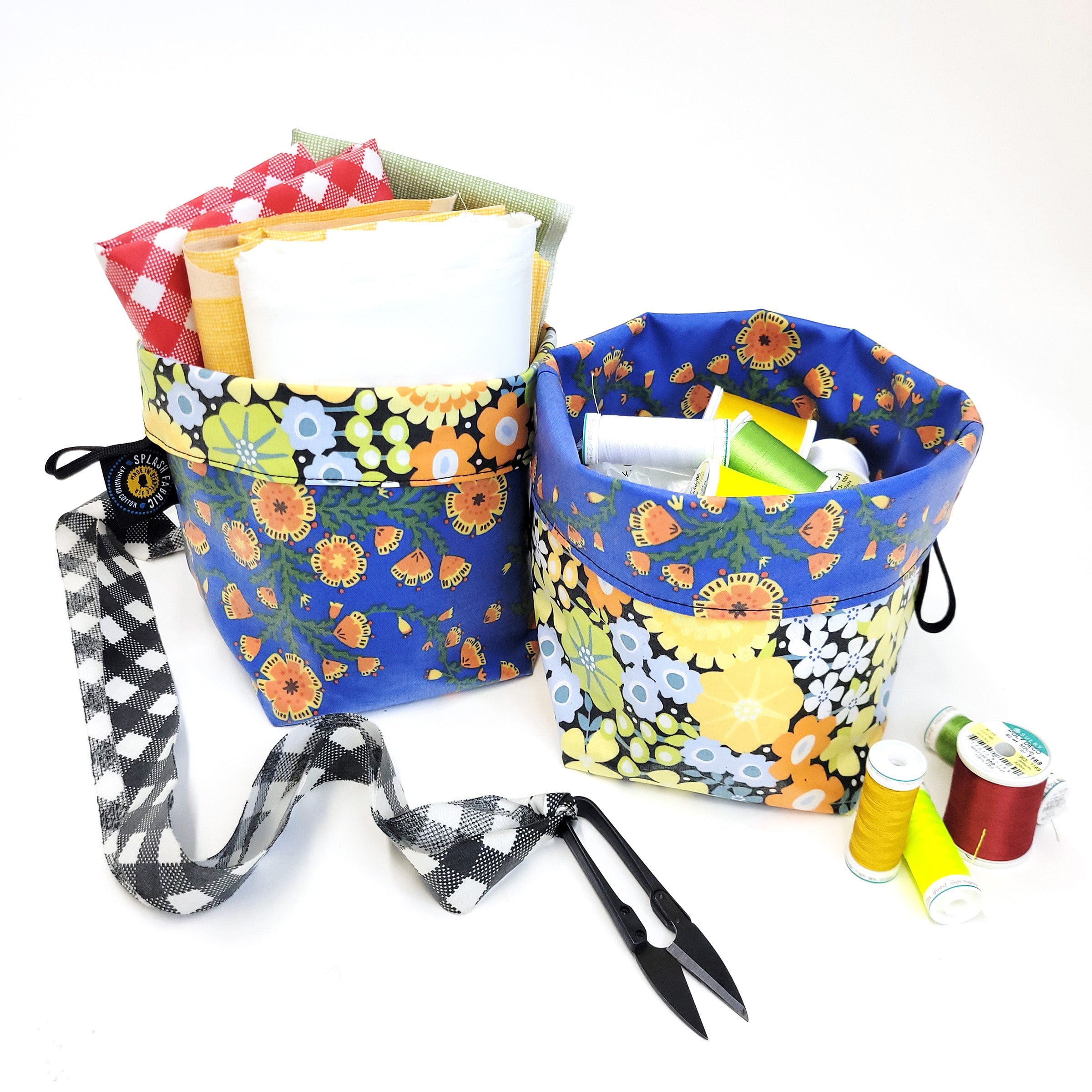 Italian Checkers and Mushrooms Reversible Laminated Fabric Basket