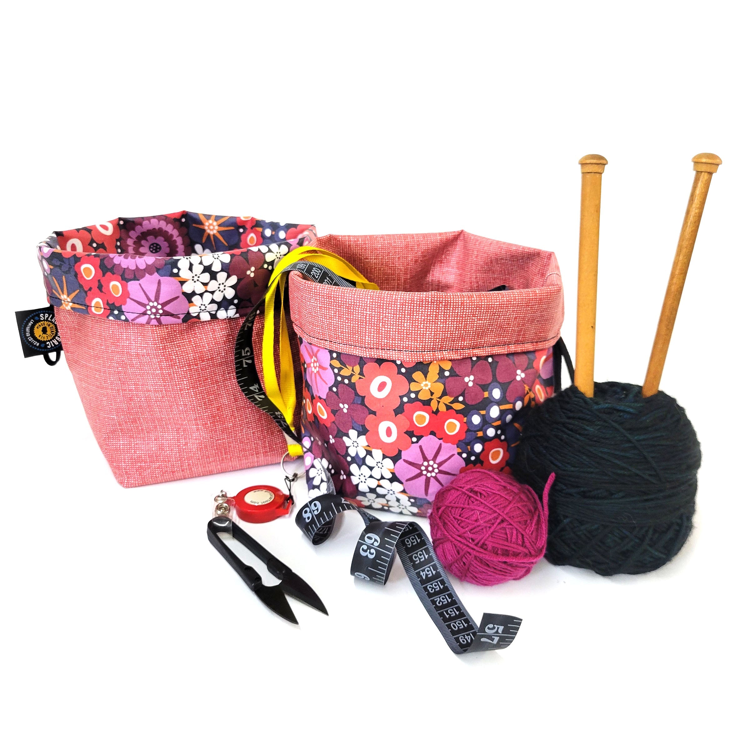 Italian Checkers and Mushrooms Reversible Laminated Fabric Basket